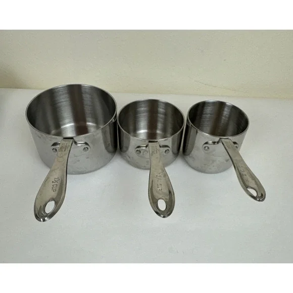 All-Clad Stainless Steel 3 piece Measuring Cup Set 1 -1/2, 3/4, 2/3 cup - Picture 6 of 13